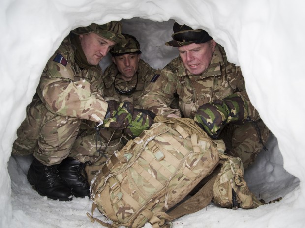 Pilot Officer Scott Quayle, LAC David Masters and AC Trevor Duggan take shelter and prepare their gear as RAF Reservists from across the UK are participating in a joint exercise with the Norwegian Reserve Officers Federation to further develop their skills in being able to operate under any conditions in any climate. Nine Squadrons from all around the UK representing the depth and variety of the trades in the Royal Air Force, including Intelligence, Force Protection, Supply, Logistics, Helicopter Support, Medics and more have come together to enhance their operational capability. Being introduced to military standard issue skiing kit, they are learning to cross-country ski, whilst also receiving lessons in mountain and avalanche awareness, rescue, first aid and personal care under extreme cold weather conditions. [Picture: Crown Copyright] 
