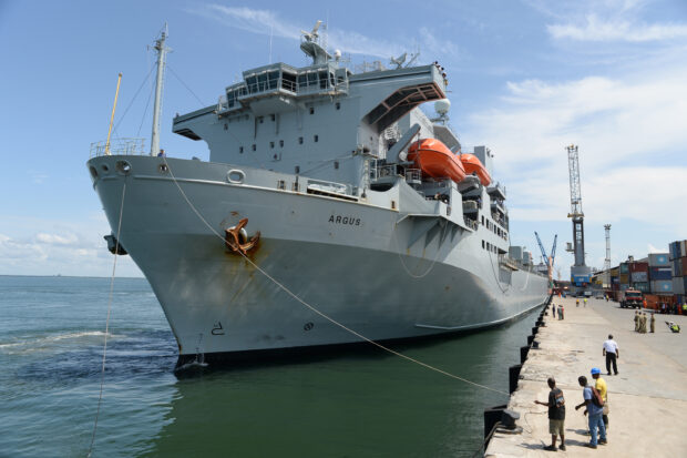 The Royal Fleet Auxiliary aviation support ship RFA Argus arrived in Sierra Leone in October 2014, offloading vital equipment and stores that will aid their governments fight against Ebola.