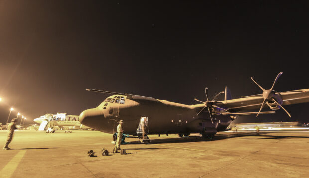 An RAF Hercules C-130 aircraft delivering shelter in Nepal