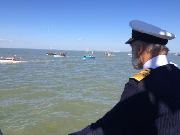 HRH Prince Michael of Kent viewing the flotilla from the HMS Trumpeter