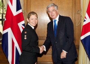 Petty Officer Lizzie Meatyard meets Defence Secretary Michael Fallon at Downing Street