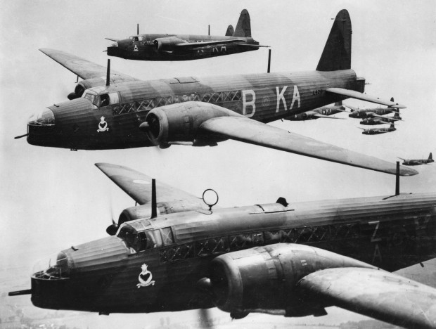 A formation of Wellington bombers of 9 Squadron, taken in July 1939.