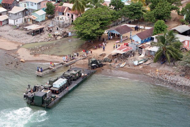 Disaster relief teams from RFA Lyme Bay arrived yesterday to begin their efforts to help the people of Dominica rebuild their lives in the wake of tropical storm Erika