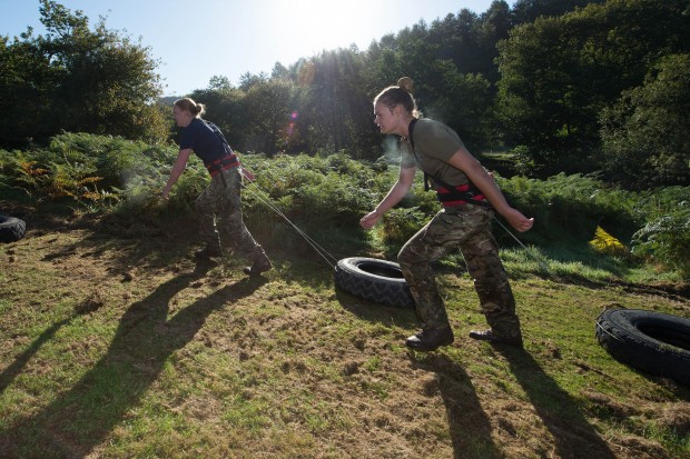 Pictured: A British Army servicewoman drags a tire, simulating towing a sled during a strength and conditioning training session in the initial selection for 'Exercise Ice Maiden'. An all female British Army team of four to six women will attempt to cross the Antarctic land mass in 2017 under their own power. The exercise is extremely challenging and will provide a unique opportunity for those selected to travel to the South Pole. If successful, it will be the first all female military team crossing of the Antarctic Landmass under their own power. Photo: Corporal Max Bryan, Army Photographer