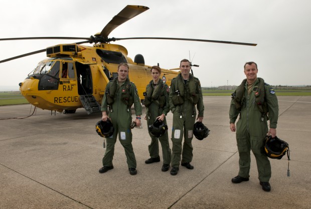 Press Release Ref A: The final RAF crew to hold operational search and rescue standby commitment in the UK: (left to right) Sergeant Doug Bowden, Flight Lieutenant Ayla Holdom, Flight Lieutenant Christian 'Taff' Wilkins and Flight Sergeant Chris Scurr. The last shift touched down at A Flight, 22 Sqn on 4 October 2015 at Royal Marine Base Chivenor in North Devon. Image taken by Corporal Peter Devine,RAF Photographer from SAR Force HQ. For further media information please contact Sqn Ldr Dave Webster SAR Force MCO: Search and Rescue Force HQ RAF Valley Anglesey LL65 3NY Civ: 01407 766622 Mil: 95581 6622