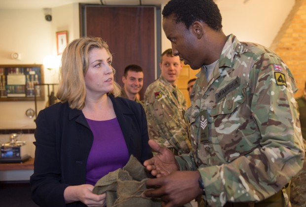 The Armed Forces Minister Penny Mordaunt met Catterick based troops who helped the flood relief efforts over Christmas when she visited Cambrai Lines, Munster Barracks within Catterick Garrison, North Yorkshire on Thursday 7 January 2016.