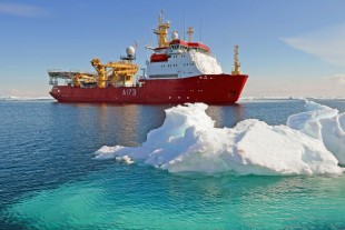 HMS Protector, which is currently deployed in the Antarctic Ocean carrying out inspections of fishing vessels. Crown Copyright