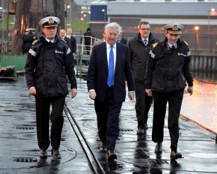 Defence Secretary Michael Fallon met submariners and visited the Vanguard class submarine HMS Vigilant at HMNB Clyde.