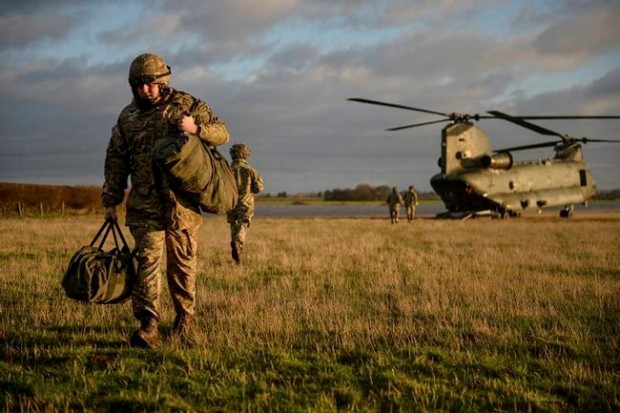 Army and RAF personnel worked together on New Year’s eve to airlift more sandbags into a river breach just outside Croston, Lancashire.
