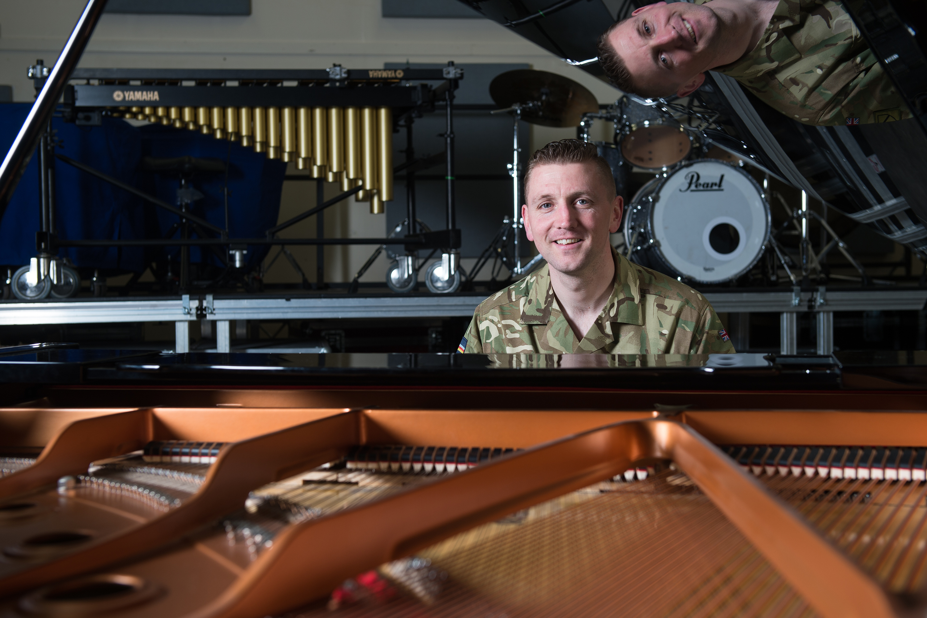Photo credit: Corporal Max Bryan RLC. Pictured: The BBC's The Voice Contestant, British Army Soldier Staff Sergeant (Drum Major), David Barnes poses for a photograph next to a grand piano at Kneller House, London on Friday 19th February 2016. NOTE TO DESKS: All images remain Crown Copyright. Photo credit to read - Corporal Max Bryan RLC