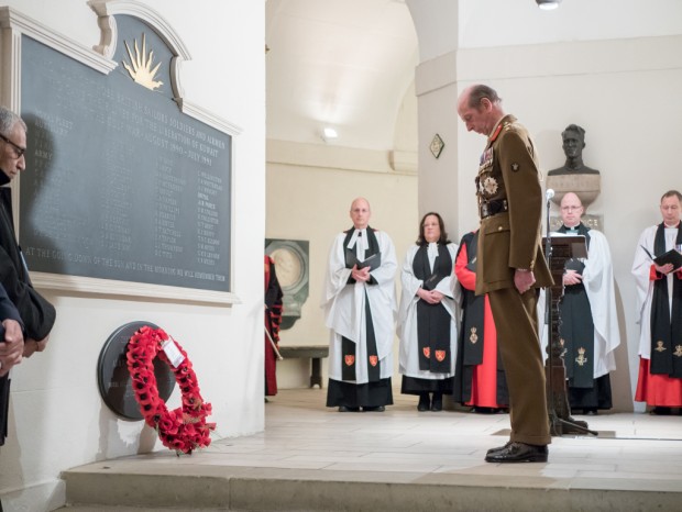 Image of His Royal Highness, The Duke of Kent paying his respect at the Gulf War memorial within St Pauls Cathedral. The Armed Forces have today paid tribute to the thousands of servicemen and women who fought in the First Gulf War with a series of events to mark the 25th anniversary of the conflict. Across the nation, soldiers, sailors and airmen have gathered to honour those involved in the mission to liberate Kuwait, codenamed Operation GRANBY, and to remember those who made the ultimate sacrifice. In London, His Royal Highness The Duke of Kent and Defence Minister Lord Howe joined Gulf War veterans, their families and representatives of all three Services at the Chapel of St Faith within the Crypt of St Pauls Cathedral for a service organised by the Ministry of Defence. Those in attendance paid tribute to all those who fought in the British contribution to the First Gulf War, in particular the 47 British Servicemen and women who gave their lives during the campaign, and whose names are dedicated at the Gulf War Memorial within St Pauls Cathedral.