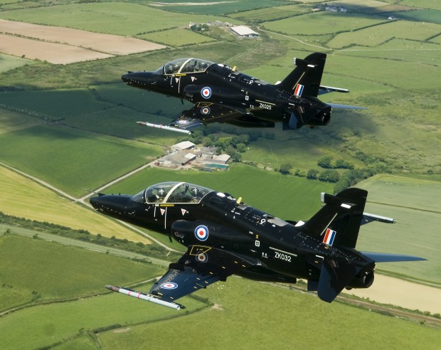 The RAF's fast jet trainer, the Hawk T2 is pictured during a flight over North Wales. 