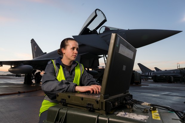 SAC(Tech) Polly McKinley, GEF Technician at work at RAF Coningsby. Photograph by Paul Saxby, Media Services, RAF College Cranwell, Sleaford, Lincolnshire, NG34 8HB. Tel 01400 266598 GPTN 95751 6598