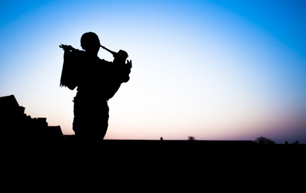 St Patrick's Day celebrations began at dawn as the Irish Guards Pipes and Drums performed Reveille.