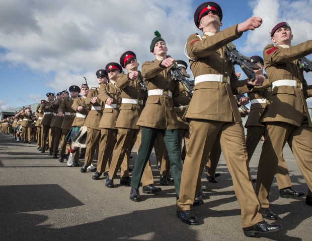 Pictured:All the Junior Soldiers march past Lieutenant General J I Bashall CBE to conclude the parade and pay their respects to him. Over 500 teenagers from the Army Foundation College marched on their way to a new career when they graduated from the successful military training establishment in Harrogate, North Yorkshire on Thursday (25 February 2016). The college in Penny Pot Lane, Harrogate runs two types of course ñ a 42-week long course and a shorter 22-week course to train 16-17 year olds for a wide variety of Army careers. NOTE TO DESKS: MOD Release Authorised handout images. All images remain Crown Copyright ©2015 Photo credit to read-Sgt Jamie Peters RLC