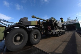 Troops and vehicles from France arrive in the UK to deploy on Exercise Griffin Strike. Crown Copyright.