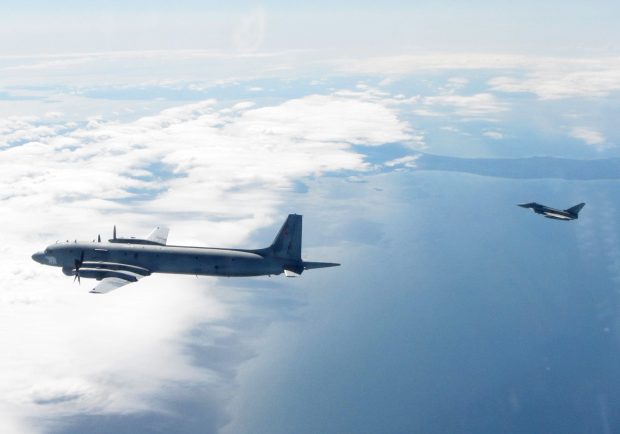 Description: Images show RAF Typhoons based at Amari Air Base in Estonia intercepting a Russian IL38D 'May' as part of the ongoing Baltic Air Policing mission. Photographer: Pilot Section: QRA Date 27 May 16 *For more Information Contact Media & Communications, 140 Expeditionary Air Wing, Amari Air Base, Estonia.