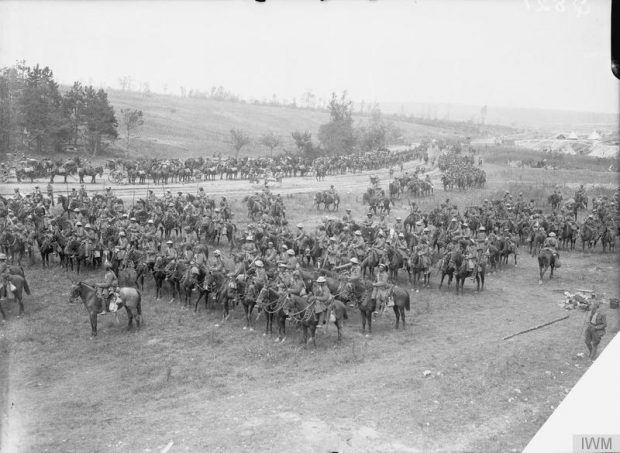 The 20th Deccan Horse, Indian Army, drawn up in ranks while they wait for the opportunity to attack on 14 July 1916. Copyright: Imperial War Museum 