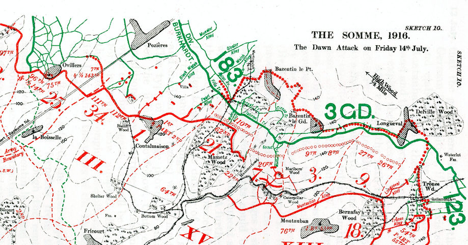 An extract from a contemporary map showing the battle area. Crown Copyright