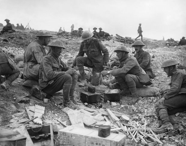 An officers mess of one of the British regiments near the front line south of Guillemont, September 1916. 