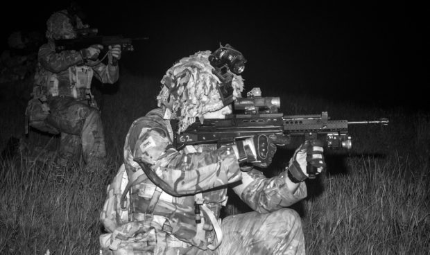 B Company from The Princess of Wales's Royal Regiment (Queen's and Royal Hampshires) (1 PWRR) attached to The Queen's Royal Hussars (QRH) BattleGroup live firing platoon level night attacks during Prairie Storm 3 2016 at The British Army Training Unit Suffield (BATUS) in Canada The Battlegroup is commanded by QRH and the Armoured Infantry consist of B Company 1 PWRR and B Company The 5th Battalion The Rifles (5 RIFLES) with support from Royal Engineers, Royal Artillery and Close Service Support from 4 Regiment Royal Logistic Corp. Photographer - Cpl Mark Webster (RLC Phot)