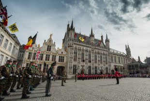 The Grenadier Guards and troops from the Belgian Army, celebrate