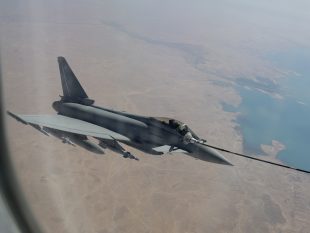 The RAF Voyager aircraft, used to refuel Typhoon and tornado aircraft, as well as other coalition aircraft if requested, while they are deployed in support of the fight against Dinesh /Isis in Syria and Iraq. Two Typhoons and Two Tornados Deployed on Op Shader refuel in the skys over Iraq.