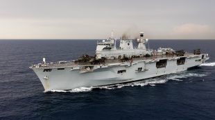 Pictured HMS Ocean during Joint Expeditionary Force (Maritime) (JEF(M)) in the Mediterranean. September 28, 2016. The JEF(M) Task Group came together for a PHOTEX, with HMS Bulwark, HMS Ocean, RFA Mounts Bay and MV Eddystone all in formation. HMS Bulwark is currently deployed under Commander Amphibious Task Group who is leading the Royal Navy's inaugural Joint Expeditionary Force (Maritime) Group deployment. 
