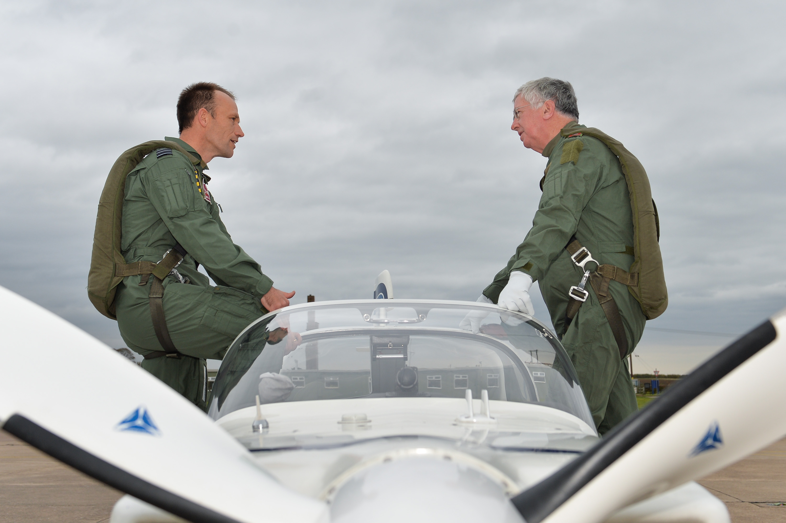Visit to RAF Cranwell by the Secretary of State for Defence the Right Honourable Michael Fallon MP. He is seen here preparing for a flight in a Grob Tutor training aircraft with 3 Flying Training School.