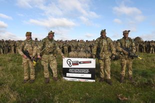 CO 4 SCOTS (left) Lt Col Neil Tomlin and RSM WO2 Michael Maclean (right) support the Hear it, Stop it campaign #Nobystanders, during a break from a battle group exercise Wessex Storm. 