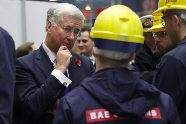 Defence Secretary, Michael Fallon during his visit to the Govan shipyard in Scotland. He announced that the steel cut for the Royal Navy's new next generation Type 26 Global Combat Ship will take place in summer 2017, subject to final contract negotiations. Crown Copyright.