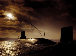 HMS Torbay at sunset