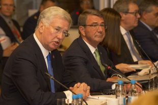 The Counter Daesh Defence Ministerial held at the Foreign and Commonwealth Office in London. Pictured:Sir Michael Fallon, Secretary of State for Defence gives his opening remarks at the conference.