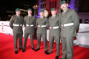 A group of Royal Marines arriving at the Millies Awards at the Guildhall in London. Crown Copyright