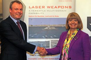 Image of David Armstrong, Managing Director MBDA United Kingdom (left) and Minister for Defence Procurement Harriett Baldwin MP (right).