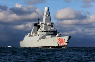 HMS Dragon, which last month took part in efforts to rescue 14 civilians from aboard the Clyde Challenger