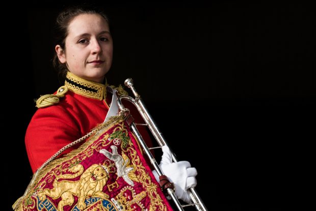 Army Musician Kendall Lewis, 23, trumpeter on the Queens Life Guard;