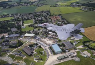 An RAF F-35B flies over RAF Marham. The Defence Secretary announced that the Ministry of Defence has awarded a £135million contract to support the new fast jets at RAF Marham. Crown copyright.