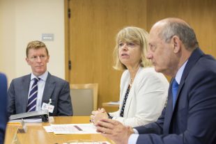 Defence Minister Harriett Baldwin with panel members Major Tim Peake and Ron Dennis at the first meeting of the new Defence External Innovation Advisory Panel. Crown Copyright.