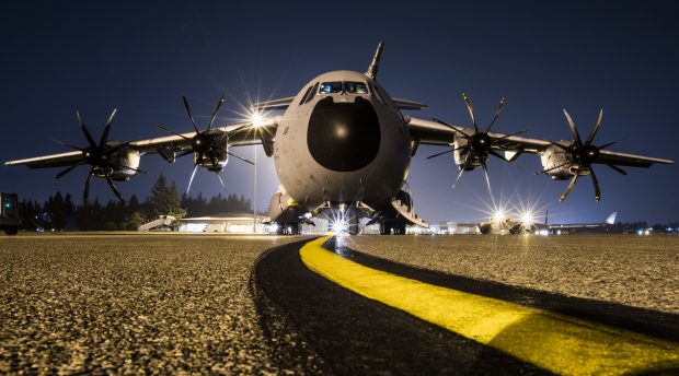 Pictured is a Royal Air Force A400M Atlas. Aeromedical Evacuation and Force Protection personnel are training with Allies and Partners from over 30 countries on Exercise Mobility Guardian, the largest exercise of its type in the world. Crown copyright.