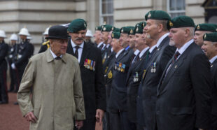 In his final official engagement, HRH The Duke Of Edinburgh met with representatives from the Royal Marines 1664 Challenge as well as veterans and cadets. Crown copyright.