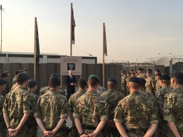 The Defence Secretary addresses troops. Crown copyright.