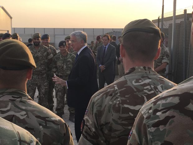 The Defence Secretary meets with UK personnel at Erbil and Taji where they have been involved in training Iraqi Security Forces, Kurdish Forces and Ninewah police. Crown copyright.