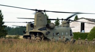 Pictured are British Troops embarking on United States Air force Chinooks during an exercise held in Estonia.