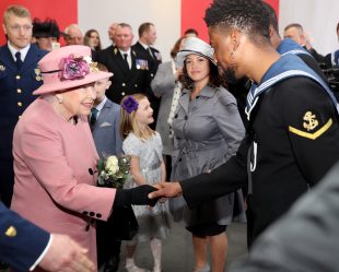As Her Majesty The Queen made her arrival at the Naval Base today to bid farewell to HMS Ocean, a 21-gun salute was made in her honour to mark her arrival and to welcome her to the Naval Base.