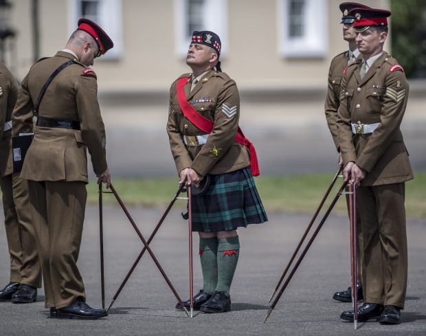 Troops from The Royal Military Academy Sandhurst competing in the annual All Arms and International Pace Sticking Competition.