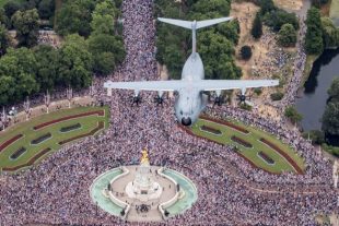 Pictured is an A-400 Atlas from the RAF100 parade and flypast over London on Tuesday 10th July 2018. The event marked a celebration of the Royal Air Force’s centenary year. Thousands of people gathered along the Mall and around Buckingham Palace to witness approximately 100 aircraft take part in the flypast.