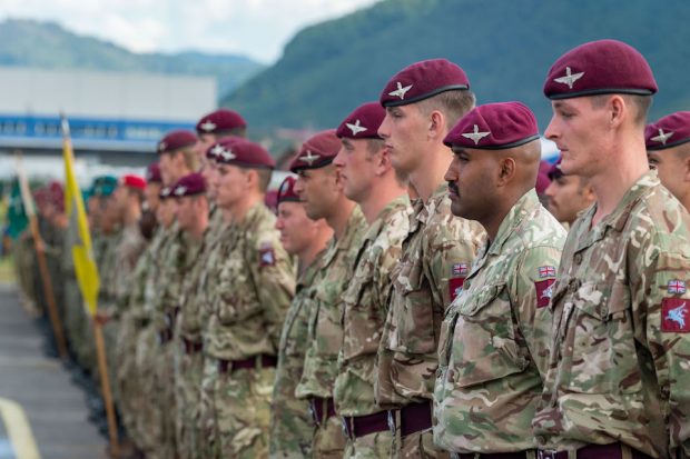 British Troops standing alongside their EUFOR counterparts at the parade marking the opening of Exercise Quick Response in Bosnia.