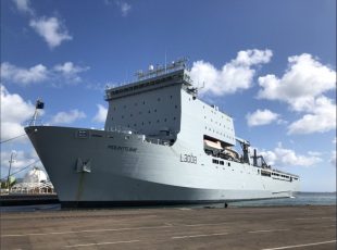 RFA Mounts Bay on standby in the Caribbean as Storm Isaac made its way towards the region.