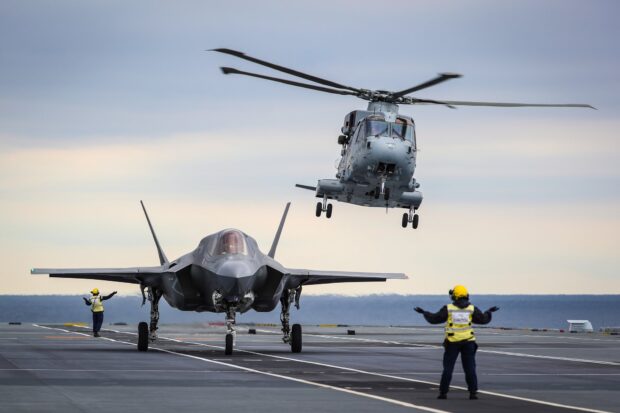 A revolutionary method of landing an F-35 jet on a ship has been carried out for the first time on board HMS Queen Elizabeth. Crown copyright.